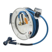 Regency Open Stainless Steel Hose Reel with Hose and Spray Valve