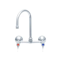 8" Wall Mount Mixing Faucet, Lever Handles, 5" Swivel Gooseneck w/ 2.2 GPM Aerator & G1/2 Offset Male Inlets