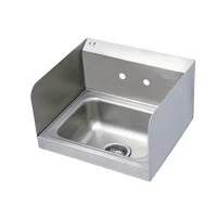 Hand Wash Sink with Backsplash (17" x 15"), Double Hole, Side Shields, Drain Assembly, and Mounting Bracket