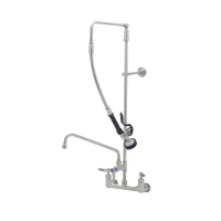EverSteel Stainless Steel Pre-Rinse, 8" Wall Mount, Overhead Swivel Arm, Cerama Cartridges with Check Valves, 1.15 GPM Spray Valve, w/ 12" Add-On Facuet, Wall Bracket