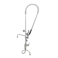 Stainless Steel Pre-Rinse unit with S-0107-Y, Single Lever Deck Mount Faucet with 12" Swing Nozzle & 6" Wall Bracket