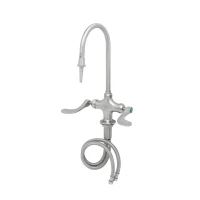 EverSteel Stainless Steel Lab Deck Mount Mixing Faucet, Swivel/Rigid Gooseneck, Serrated Tip, 4" Wrist Action Handles