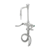 EverSteel Stainless Steel Lab Deck Mount Mixing Faucet, Swivel/Rigid Gooseneck, Vacuum Breaker w/ Serrated Tip, 4" Wrist Action Handles