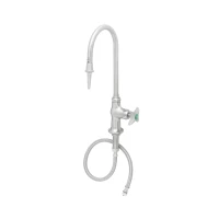 Stainless Steel Lab Single Temperature Deck Mount Faucet, Swivel/Rigid Gooseneck, Serrated Tip, 4-Arm Handle