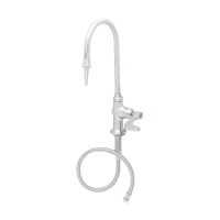 Stainless Steel Lab Single Temperature Deck Mount Faucet, Swivel/Rigid Gooseneck, Serrated Tip, 4" Wrist Action Handle