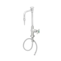 Stainless Steel Lab Single Temperature Deck Mount Faucet, Swivel/Rigid Gooseneck, Vacuum Breaker w/ Serrated Tip, 4-Arm Handle