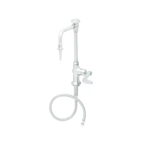 Stainless Steel Lab Single Temperature Deck Mount Faucet, Swivel/Rigid Gooseneck, Vacuum Breaker w/ Serrated Tip, 4" Wrist Action Handle