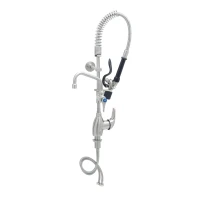 Stainless Steel Mini-Pre-Rinse unit with S-0107-J, Single Lever Deck Mount Faucet with 6" Swing Nozzle & 6" Wall Bracket