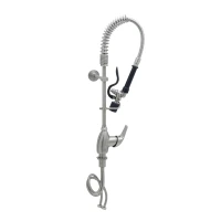 Stainless Steel Mini-Pre-Rinse unit with S-0107-C, Single Lever Deck Mount Faucet with 6" Wall Bracket